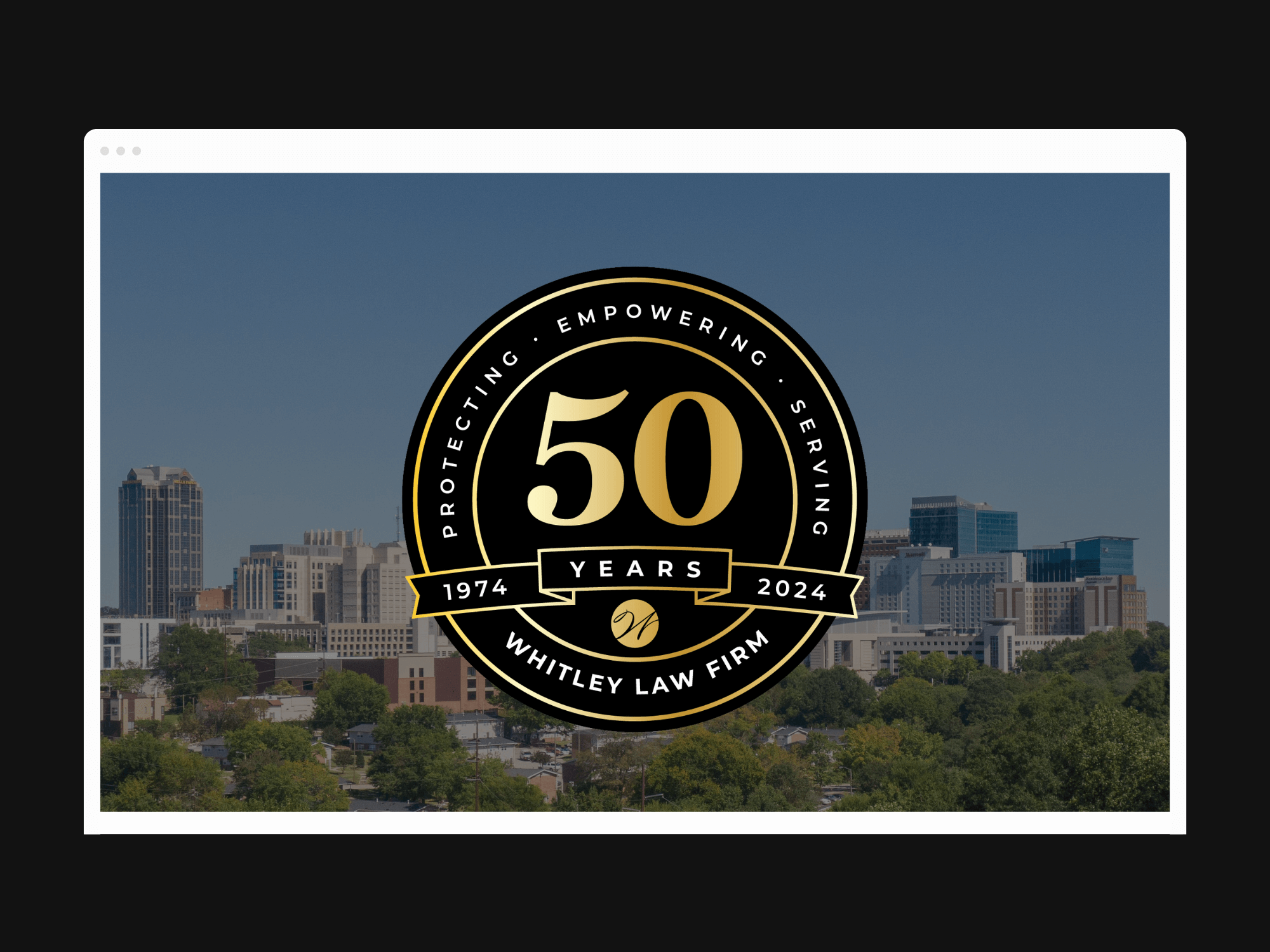50th Anniversary badge for the Whitley Law Firm designed by Alexa B. Taylor